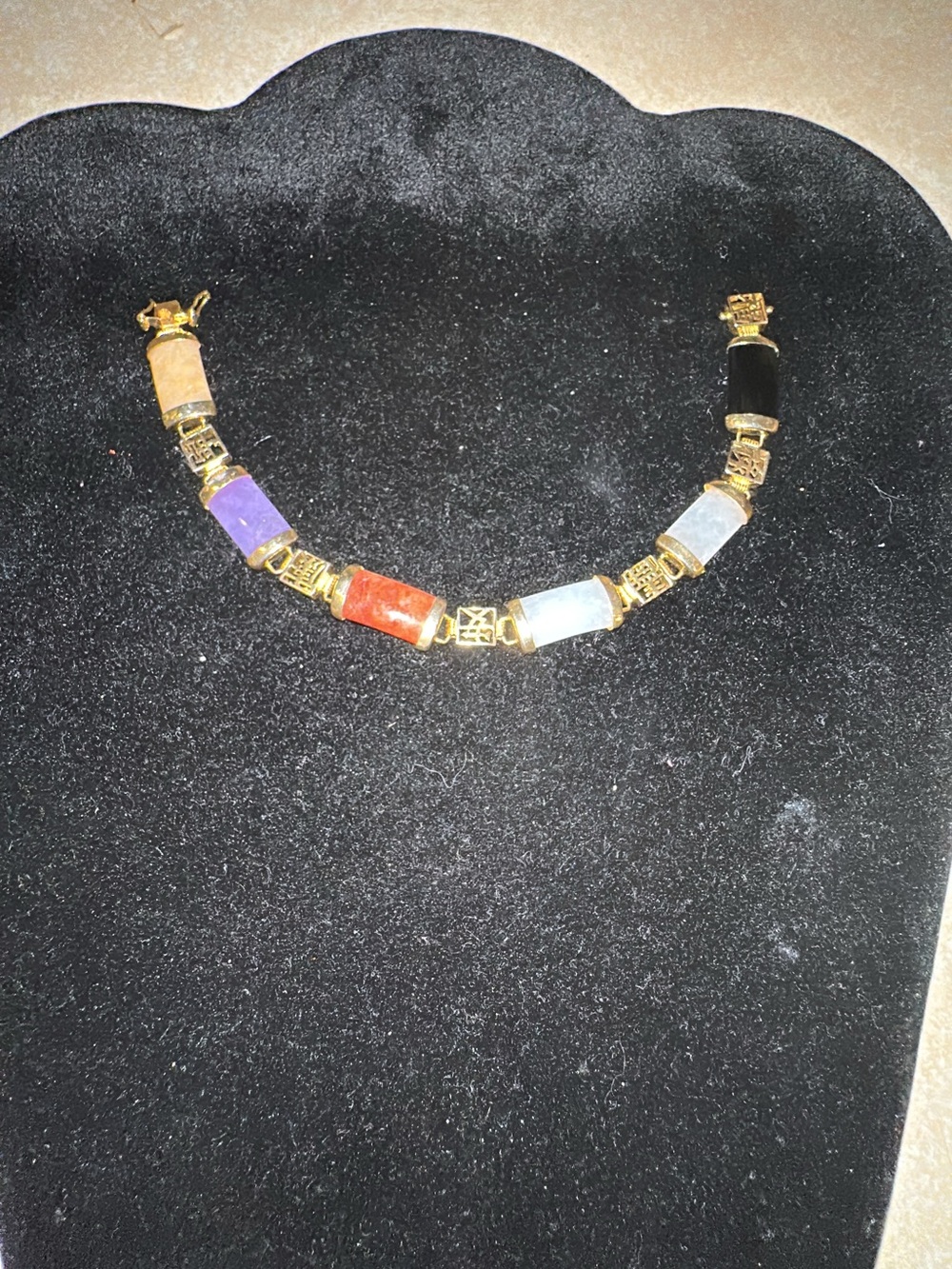 Vintage Multi-Gem Gold-Tone Tube Bracelet - Black, Purple, Red, Blue, Cream